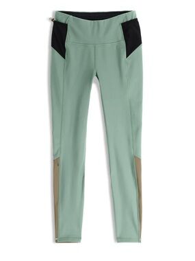 NWT Topo Designs Sage Performance all day trail Leggings with Tan Panels L